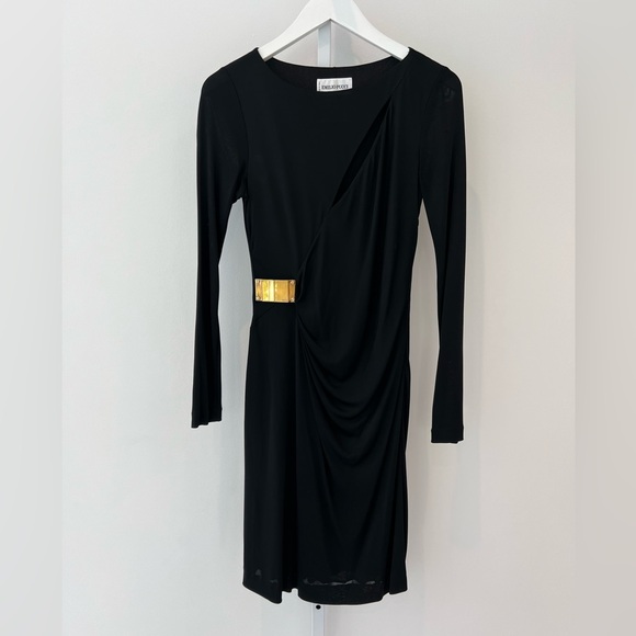 EMILIO PUCCI BLACK FAUX WRAP GOLD BUCKLE DRESS MODEL 36RH41 SIZE IT 40 / US 6 - Picture 4 of 17